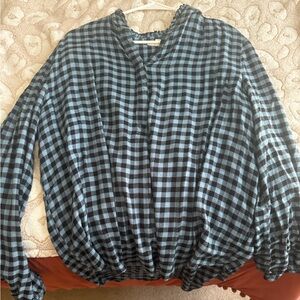 Blue and Black Checkered Women's Top